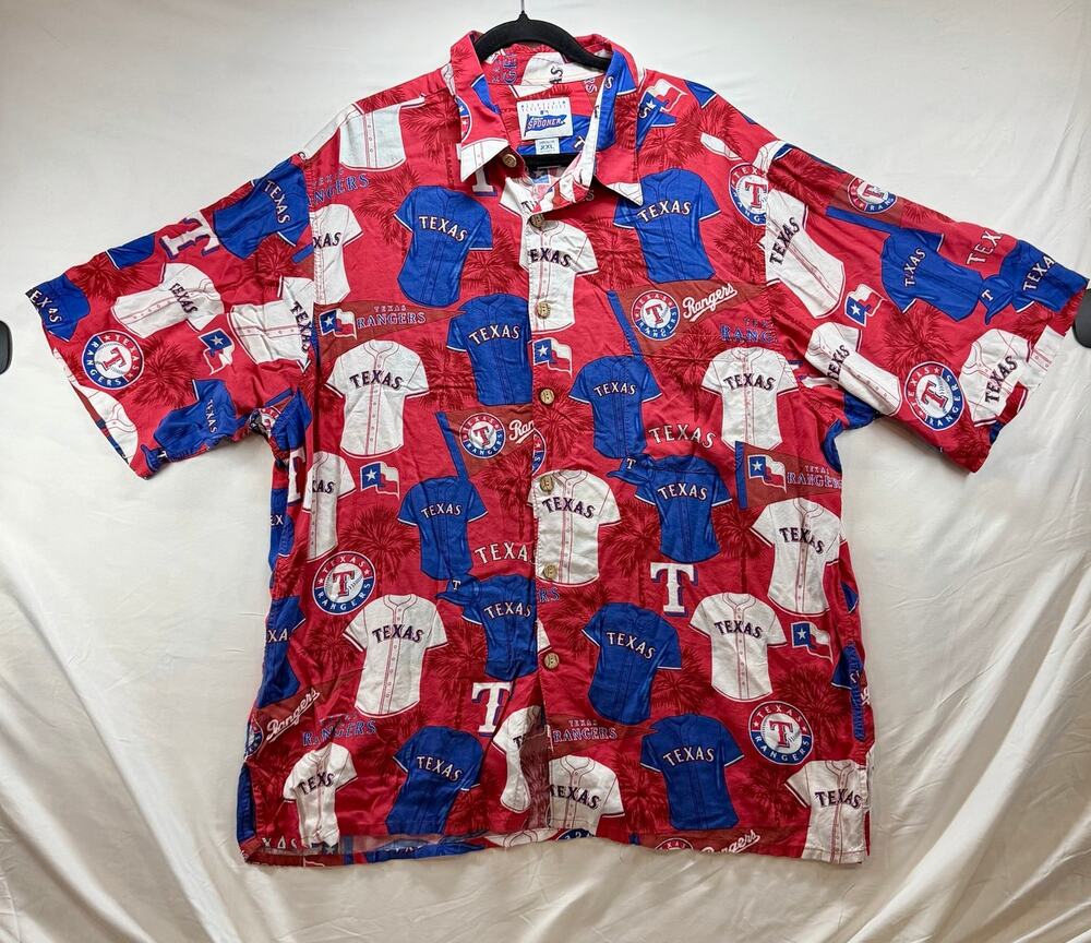Vintage Reyn Spooner Texas Rangers MLB All Over Print Rayon Shirt - XXL